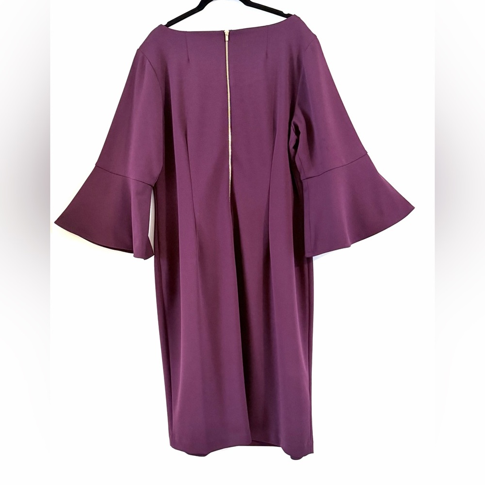 Calvin Klein Plum Bell-Sleeve Sheath Dress Size 16 - Picture 5 of 12